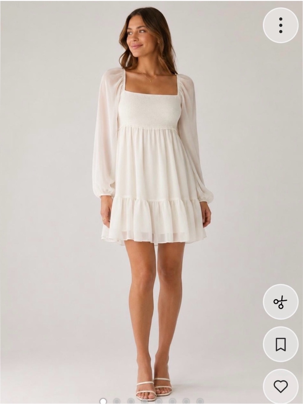 Aritzia Wilfred tempest white smocked sheer sleeve mini dress!